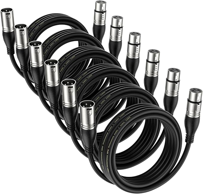 EBXYA XLR Cable 15ft 6 Packs - Premium Balanced Microphone Cable with 3-Pin XLR Male to Female Mic Speaker Cable, Black
