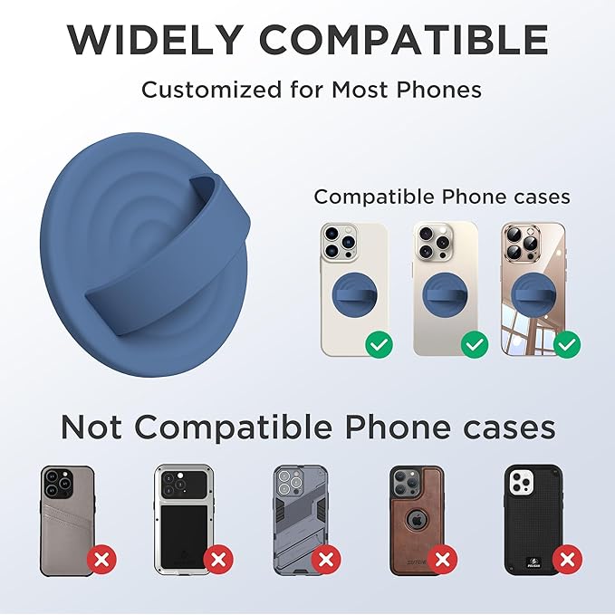 Upgraded Magnetic Phone Grip, Liquid Silicone Soft and Portable, Removable Finger Loop Ring Grip Holder for iPhone, Strong Magnetic Attraction, Compatible with MagSafe Phone Case, Azure Blue