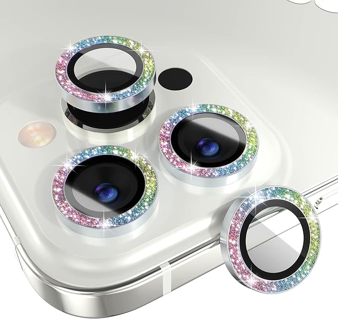 Choiche Compatible for iPhone 14 Pro/iPhone 14 Pro Max Camera Lens Protector Bling, 9H Tempered Glass Camera Cover Screen Protector Metal Ring Decoration Accessories (Glitter-Colorful)