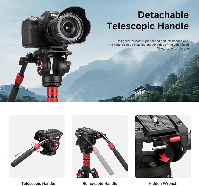 Avella Video Tripod Fluid Head with Quick Release Plate, Lightweight Heavy Duty Compatible with Manfrotto,Max Load 13.2lb/6kg for Video Canon Nikon Sony Olympus Panasonic DSLR Camera, V504