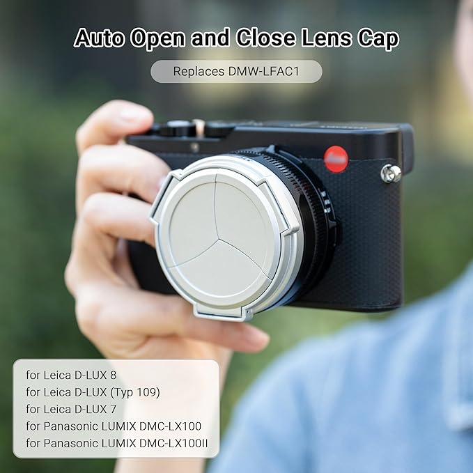Auto Open and Close D-LUX8 Lens Cap Protector for Leica D-LUX 8 D-LUX 7 (Typ 109) Panasonic Lumix DMC-LX100 II DC-LX100M2 Replace DMW-LFAC1 Automatic Lens Cap, Fit Filter Thickness Below 8mm - Silver