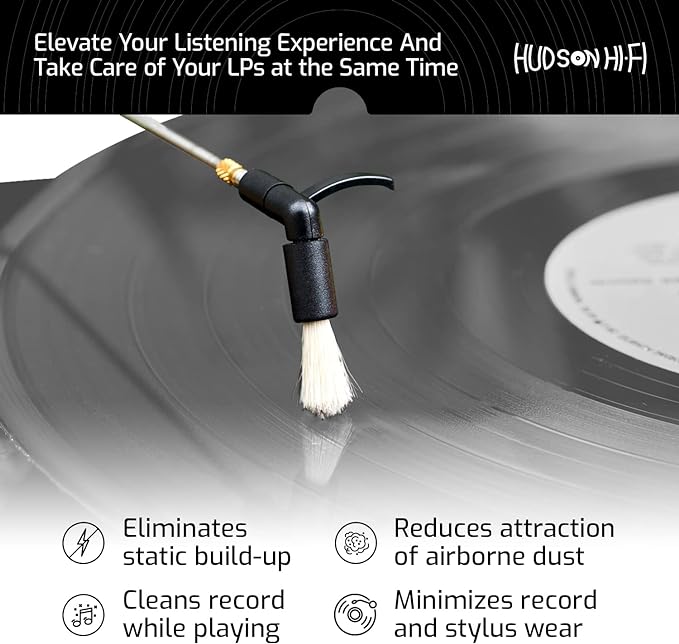 Hudson Hi-Fi Anti-Static Cleaning Arm - Adjustable, Universal Fit - Defy Damage, Perfect Playback - AutoMagically Cleans as LP Plays to Remove Dust & Static, End Needle Skipping, Popping