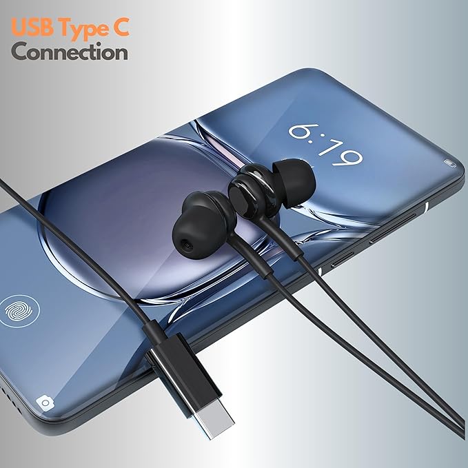 Betron Wired USB-C Ear Buds with Mic & Remote Control for iPhone 15/16, Samsung Galaxy, Android Phones