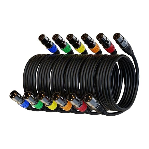 XLR Cables, Microphone Cable 1.5ft 6 Packs, Short XLR Cable Male to Female Mic Cable 3-Pin Compatible with Stage Lighting, Speaker Systems and More