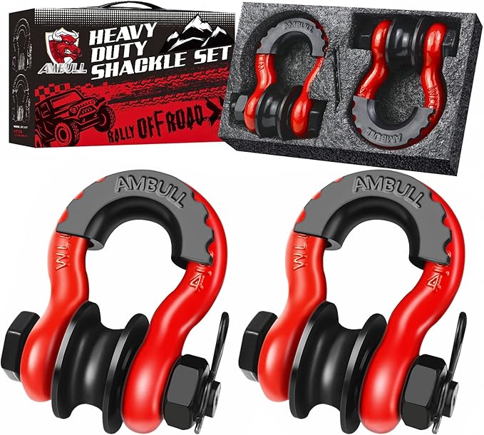 Upgraded Snatch Block, 3/4" D Ring Shackle (2 Pack) 22,000lb Break Strength with Towing Pulley, Heavy Duty Offroad Recovery Accessory for Truck, Tractor, ATV & UTV - Red