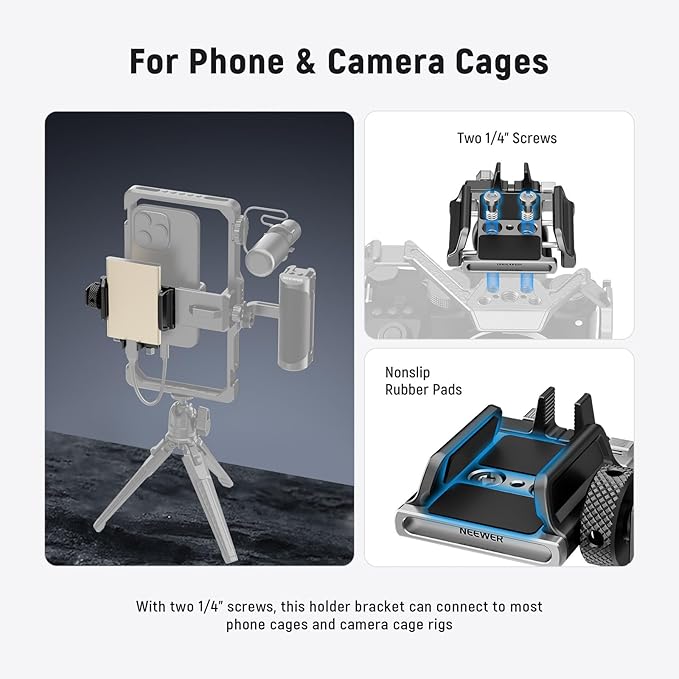 NEEWER Universal SSD Holder Mount Bracket with Cold Shoe/Cable Clamp, 1.6"-2.6" for T5 T7 T9 SSD, Compatible with SmallRig Cage for BMPCC 4K 6K, 15 Pro/15 Pro Max Phone Cage, UA059