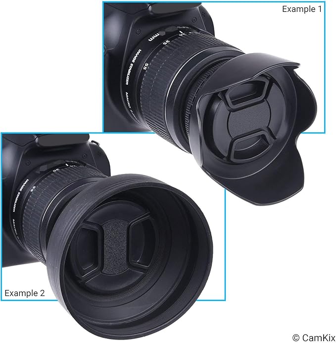 72mm Set of 2 Camera Lens Hoods and 1 Lens Cap - Rubber (Collapsible) + Tulip Flower - Sun Shade/Shield - Reduces Lens Flare and Glare - Blocks Excess Sunlight for Enhanced Photography and Video