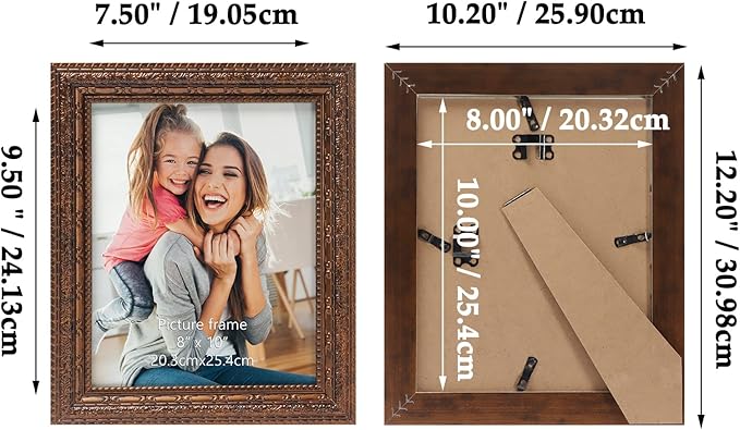 Edenseelake 8x10 Picture Frame Set of 2, Vintage Antique Ornate Photo Frame 8 by 10 for Tabletop or Wall, Bronze