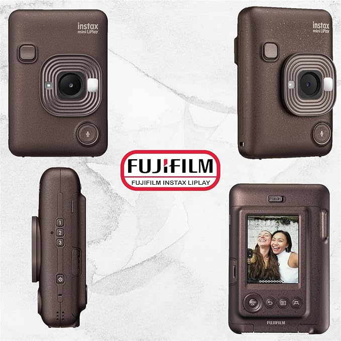 Fujifilm Mini LiPlay Hybrid Instant Camera with Mini Film, 32GB microSD Card, Charging Cable, Hand Strap and Pixibytes Microfiber Cleaning Cloth... (Deep Bronze + 20 Sheets)