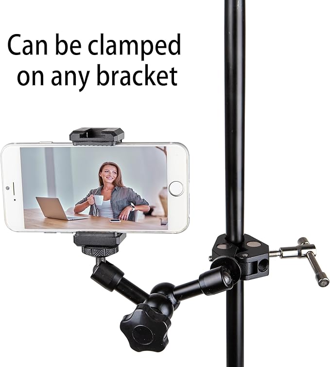 Magic Arm Mount - Aluminum Alloy Magic Arm Spring Clamp & C-Clamp for Tripod, Studio Holder, Live Streaming, Beauty Vlogger Phone Mount (1 Set)