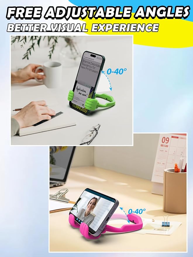 Easter Gifts for Teen Girls Boys Kids Cell Phone Stand - 2 Pack Thumbs Up Lazy Phone Holder for Desk Easter Basket Stuffers Birthday Gifts for Adults Women Men (Hot Pink & Avocado Green, 2)