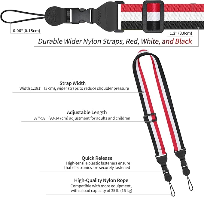 Adjustable Shoulder Strap, Comfortable for Camera Neck Lanyard iPad Strap iPad Strap for iPad, Camera, Binocular, Crossbody, Tablet, Laptop, Binocular, Luggage Bag(Red, White & Black A70)