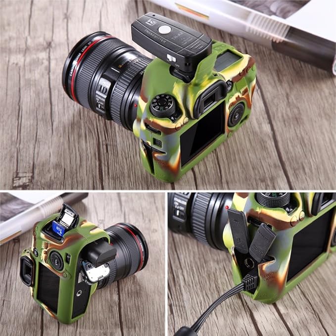 Professional Secure Silicone Camera Cases Bag Housing Rubber Body Skin for Canon EOS 6D Digital SLR Camera Protective Case (Army Green)