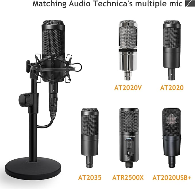 Desk AT2020 Stand, Adjustable Metal Table Mic Stand with Shock Mount for Audio Technica AT2020 AT2020USB+ AT2035 ATR2500x Condenser Studio Microphone by Frgyee