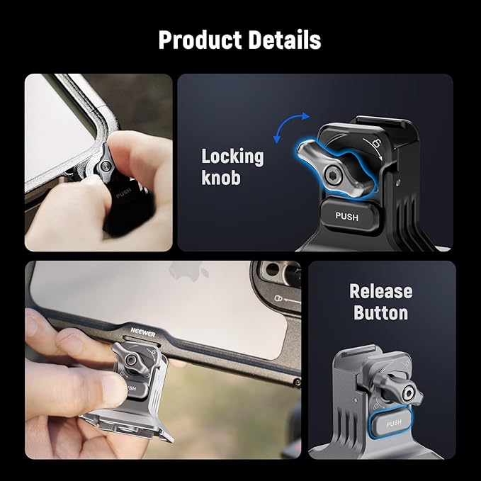 NEEWER Phone Tripod Mount with Arca Type Base, 1/4" Threads, Quick Release Clamp Compatible with iPhone 16 Pro Max S25 Ultra Phone Cage DJI RS4 Mini R4 Pro RS3 Pro RS2 RSC2, Silver, PA124