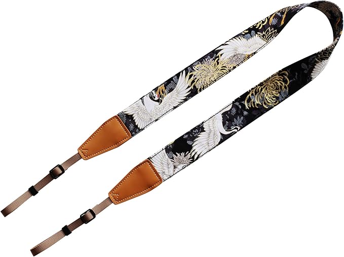 Original Design Personalized Adjustable Camera Strap Chrysanthemum & Crane in Black, Fit for Canon Nikon Sony Olympus Interchangeable Lens Digital Camera/DSLR etc.