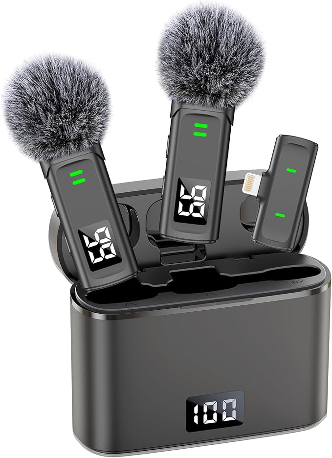 Wireless Lavalier Microphones for iPhone 14/13/12/11 Pro/11/XS MAX/XR/8/7 Lapel Microphone for Video Recording Tiny Mics for YouTube Podcast with Carrying Case