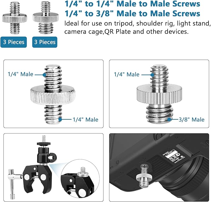 ChromLives Camera Tripod Adapter, 26Pack Camera Screw Mount Set 1/4 Threaded Converter Screws Adapter, 1/4 to 3/8 Hot Shoe Adapter,Tripod Mount Adapter Set for Monopod/Quick Release Plate