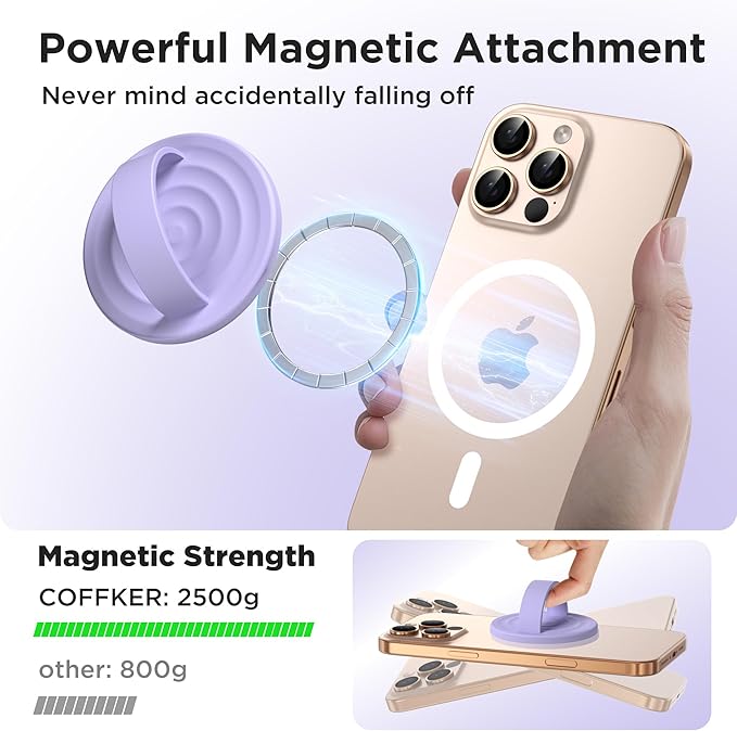 Magnetic Phone Grip Ring Holder, Liquid Silicone Magnet Cell Phone Grip Finger Loop, Compatible with Magsafe, Back of Phone for iPhone 17/16/15/14/13/12 Series, Lilac Purple