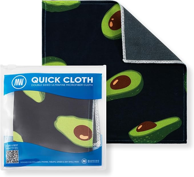 Quick Cloth Microfiber Glasses Cleaning Cloths – 8x8, Avocado, 1 Pack with Case | Double-Sided Lens Cleaner for Eyeglasses, Camera, Screens & Glass | Reusable Microfiber Glass Polishing Cloths