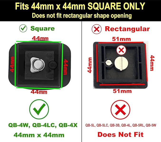 DaVoice 44mm Tripod Quick Release Plate Camera Mounting Adapter Parts Replacement for Certain Ambico, Velbon, Vista Explorer 60”, Sony, Sunpak, Ravelli Tripod Mount Attachment Baseplate QB-4W