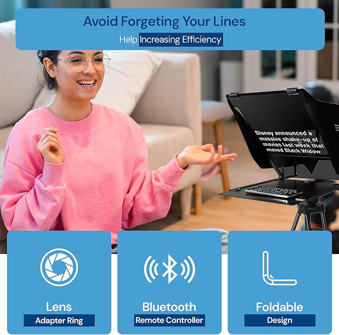 Teleprompter 5.1 12" Compatible with iPad, Tablet, Smartphone and DSLR Camera, Remote or App Control, Compatible with Android and iOS, Ideal for Video Recording, Aluminum Alloy