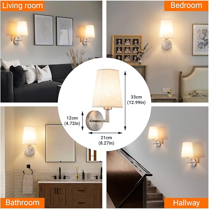 Wall Sconce Battery Operated Wall Light Fixure with Remote Control, Dimmable Battery Operated Wall Sconces Set of Two, Indoor Wireless Wall Mounted Lamp with Rechargable Bulb for Bedroom Living Room