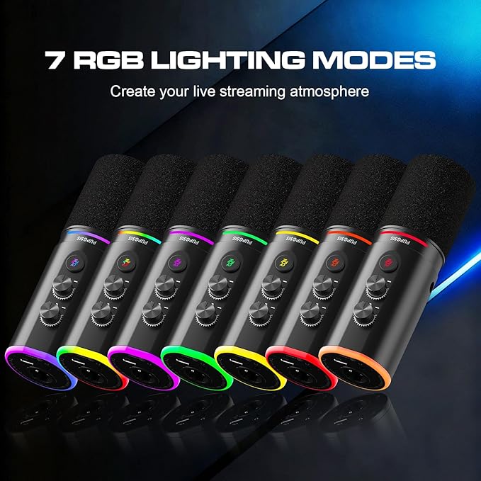 XLR/USB Podcast Microphone, Gaming Mic with Mute Button, Reverb Effects, Noise Cancellation, Boom Arm Stand, Headphones Jack, Dynamic Microphone for Streaming/Recording/Gaming/Vocal-Black