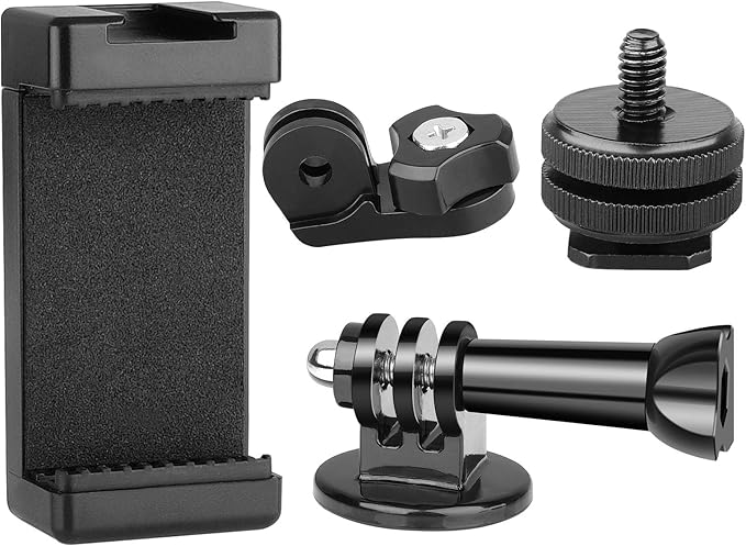 Anwenk Phone Holder Hot Shoe Mount Adapter with Cold Shoe Mount for Microphone/ Flash Light Compatible with Gopro Hero DJI Osmo Action Camera Smartphone, Attach on DSLR Camera / Ring Light/ Tripod