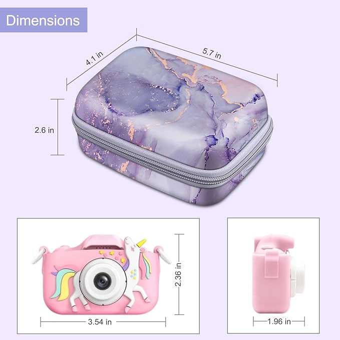 FINTIE Kids Camera Case Compatible with Goopow/Seckton/Dylanto/Mgaolo/Masterbee/CIMELR/Desuccus Kids Digital Camera Toys, Children Carrying Bag, Birthday Festival Gift, Lilac Marble