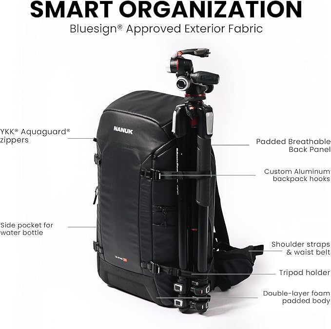 NANUK N-PVD 35L Camera Backpack – Water-Repellent with Rain Cover, Fits 2-3 Cameras, Drone, Tripod, 16" Laptop Compartment, Carry-On Approved – For Photographers, Travel & Hiking – Black
