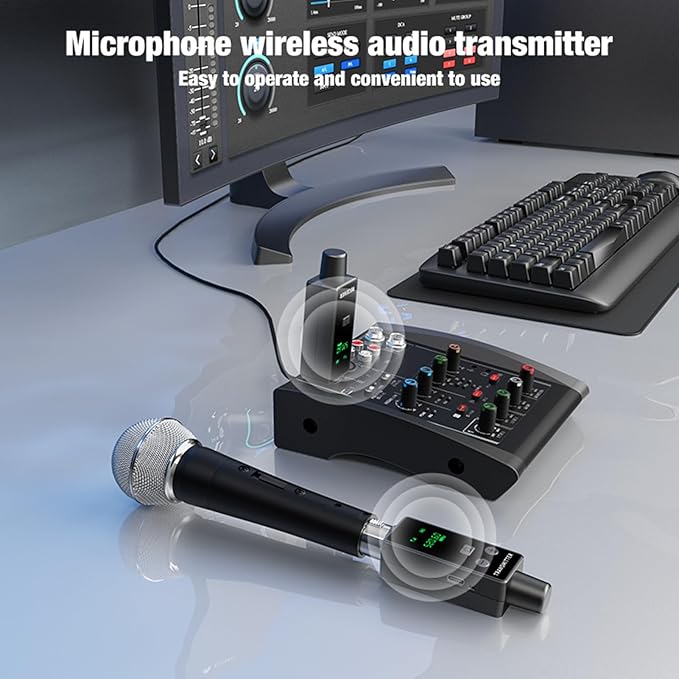 Diyeeni 2.4GHz Wireless XLR Microphone Transmitter Receiver, Plug and Play Wireless Mic Adapter with 24Bit 48kHz Audio Quality for Dynamic Condenser Mics Cameras PA Systems (1 for 1)