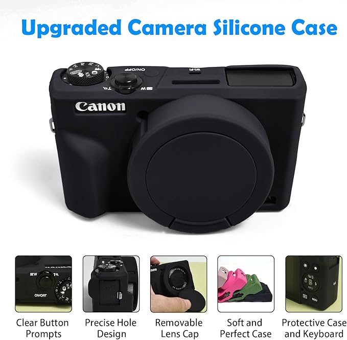 Easy Hood Case for Canon Powershot G7 X Mark III Digital Camera, Soft Silicone Protective Cover with Button Marker Removable Lens Cover for Canon Powershot G7X Mark III DSLR Camera Black
