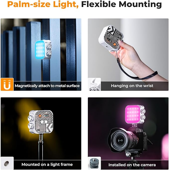 K&F CONCEPT Bi-Color LED Video Light, 2000mAh Rechargeable Portable Camera Lights, CRI 96+, 2500K-9900K, 15 Light Effects, Photography Lighting for Vlogging, Selfie, Black