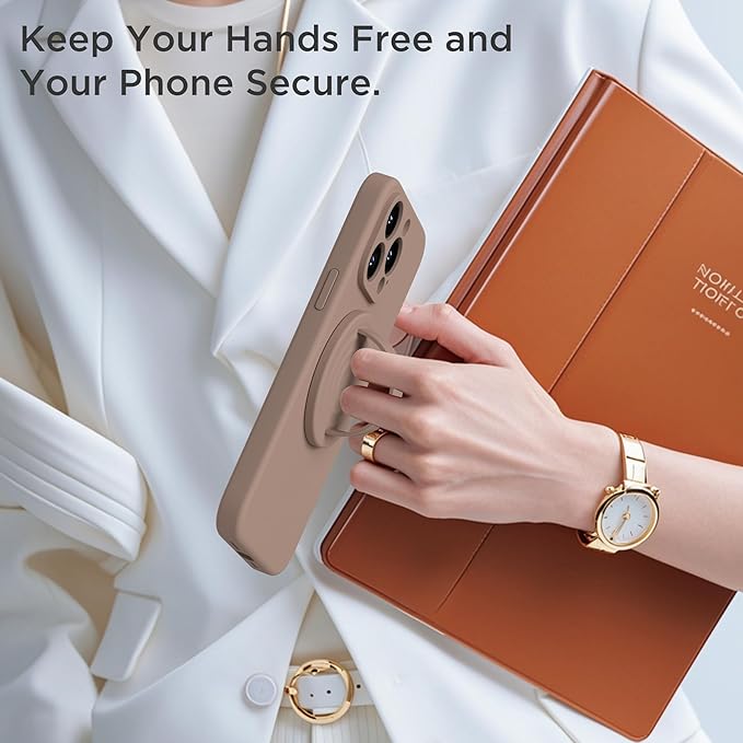 Upgraded Magnetic Phone Grip, Liquid Silicone Soft and Portable, Removable Finger Loop Ring Grip Holder for iPhone, Strong Magnetic Attraction, Compatible with MagSafe Phone Case, Light Brown