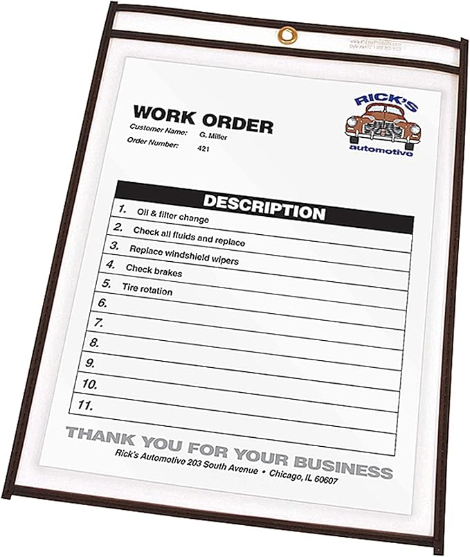 C-Line Stitched Shop Ticket Holders, Both Sides Clear, 8.5 x 11 Inches, 25 per Box (46911)
