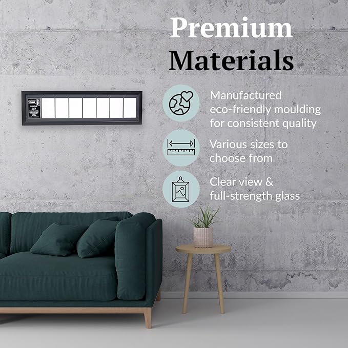 Creative Letter Art - 8 Opening 5x7 Black Picture Frame with 10x40-inch Black Mat Collage including Full Strength Glass, Alphabet Photography