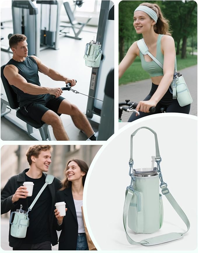 sportsnew Magnetic Gym Bag for Women Men, Water Bottle Carrier Holder with Strap & Phone Pockets for 40oz Tumbler with Handle, 4 Built-in Magnets Small Gym Bag for Sports, Workout, Fitness, Walking