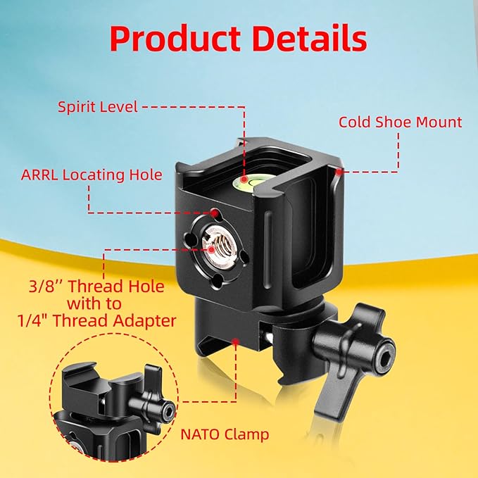 Zeadio Universal NATO Clamp Camera Mount, Quick Release Clamp with 1/4"-20 - Hot Shoe Adapter & Cold Shoe Mount for Monitor, Light, Phone & Mic etc