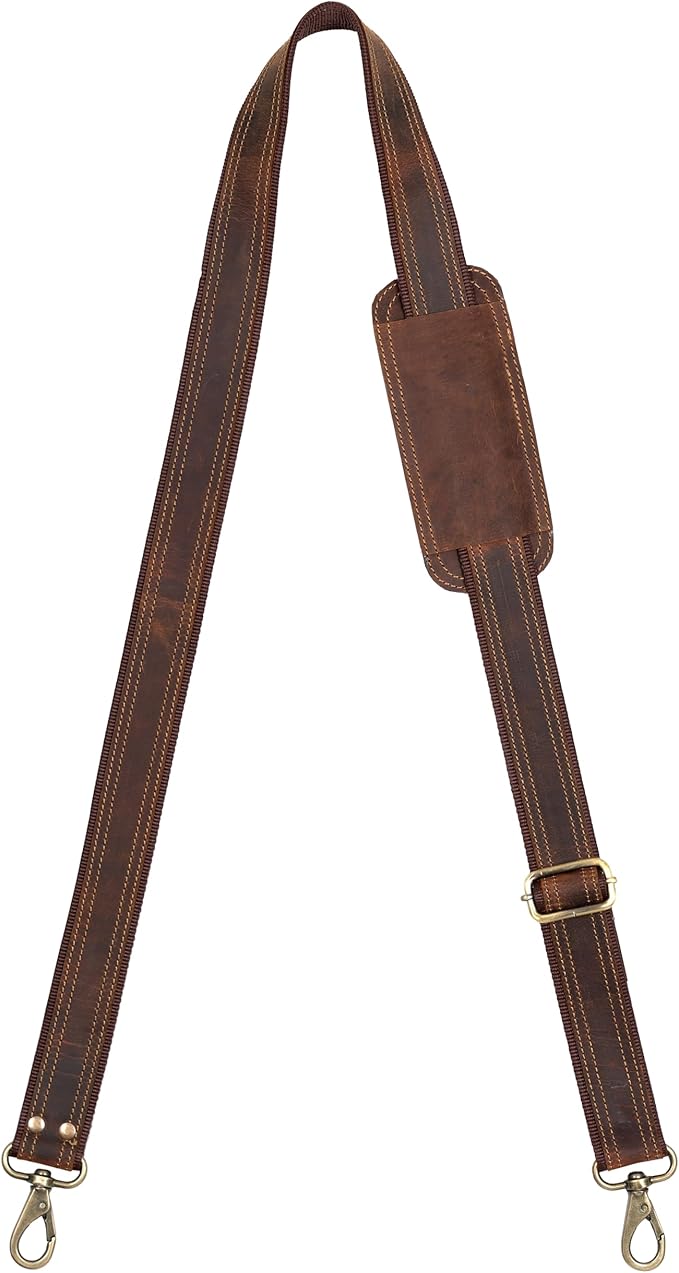 Bag Strap Replacement - Genuine Leather 57" Adjustable Shoulder Strap for Messenger, Laptop, Camera, Travel Bags