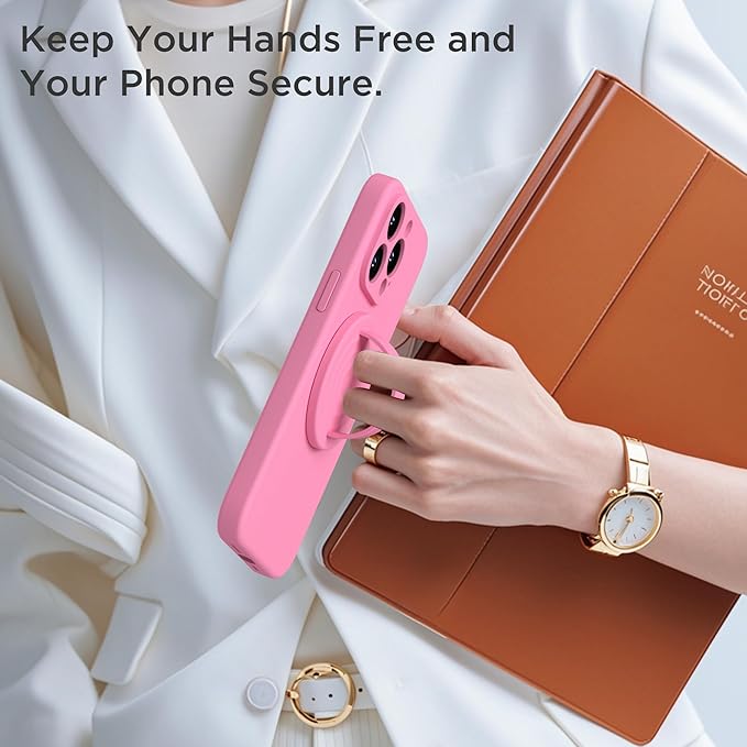 Upgraded Magnetic Phone Grip, Liquid Silicone Soft and Portable, Removable Finger Loop Ring Grip Holder for iPhone, Strong Magnetic Attraction, Compatible with MagSafe Phone Case, Tender Pink