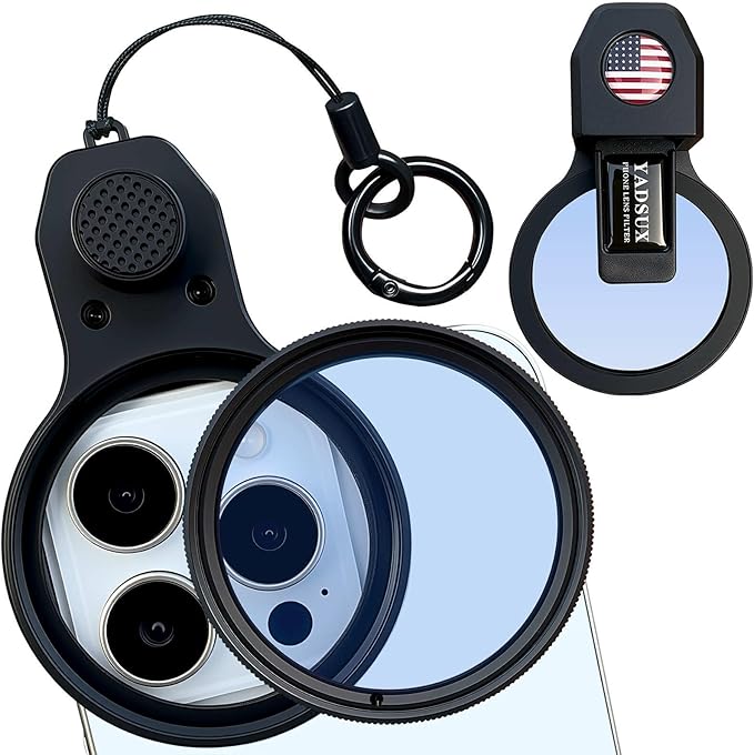 52mm CPL Polarizing Filter Clip-on Lens Kit for iPhone 17, 16, 15, 13, 12, Samsung and Android Phones, with Lens Cap, Filter Case, Cleaning Cloth