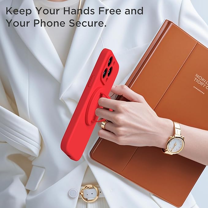 Upgraded Magnetic Phone Grip, Liquid Silicone Soft and Portable, Removable Finger Loop Ring Grip Holder for iPhone, Strong Magnetic Attraction, Compatible with MagSafe Phone Case, Red