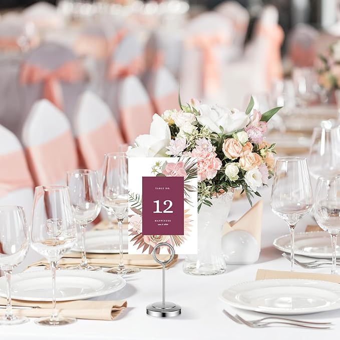 Otoolling 20 Pcs Table Number Holders 4/6/8/10 Inch Place Card Holder Stands Wire Photo Clips Metal Table Card Stands for Centerpieces, Photos, Food Signs, Birthdays, Weddings (Silver)