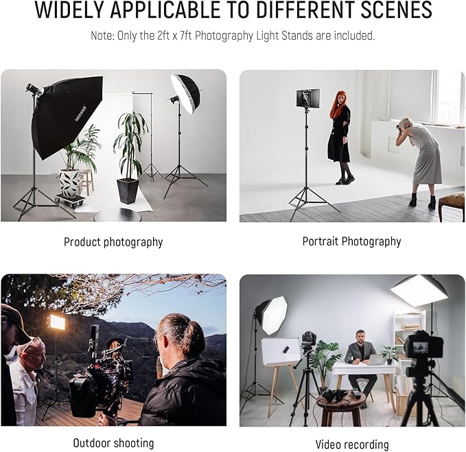 NEEWER Photography Light Stand, 7 Feet / 210cm Aluminum Alloy Photo Studio Tripod Stands for Video, Portrait and Photography Lighting, Reflectors, Soft Boxes, Umbrellas, Backgrounds (2 Pieces)