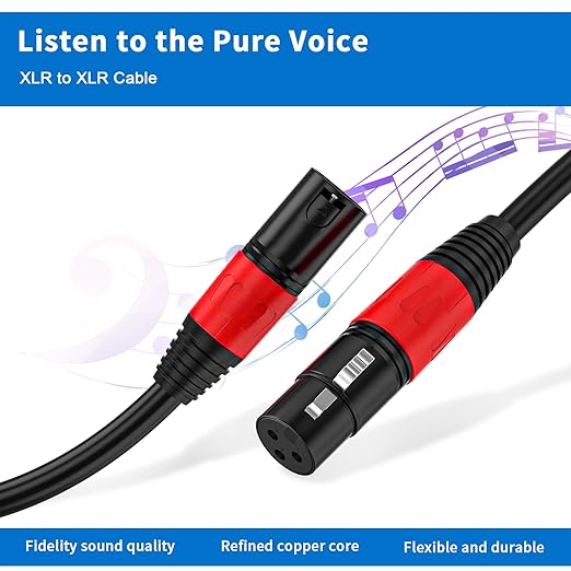 XLR Cable 50ft 2 Packs - Premium Balanced Microphone Cable with 3-Pin XLR Male to Female Mic Speaker Cable, Black, Pure Copper and Plated Conductors, PVC Jacket
