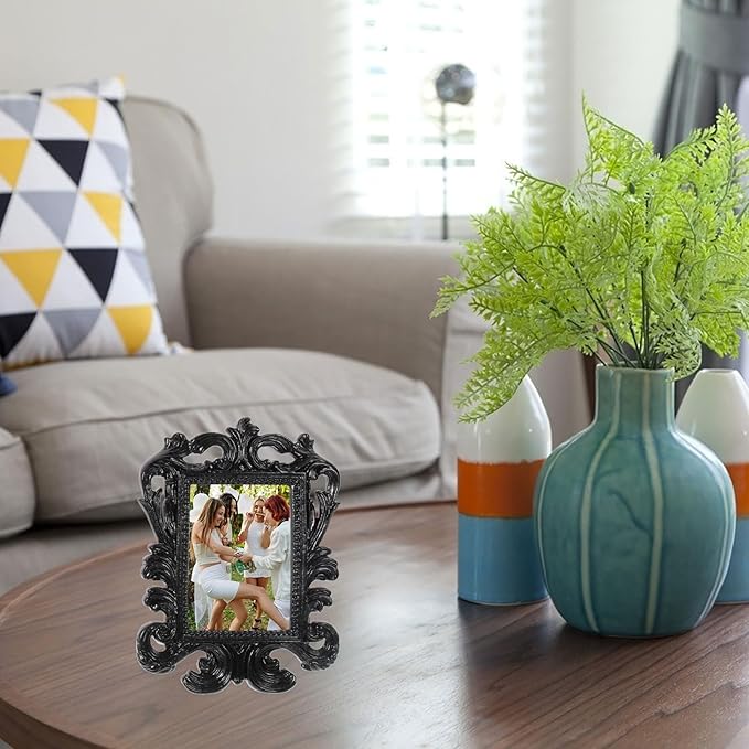 3pcs Mini Baroque Photo Frames Small Vintage Picture Display Stands for Desktop Tabletop Decoration White Black and Antique Gold Square Frame for Home Bedroom Living