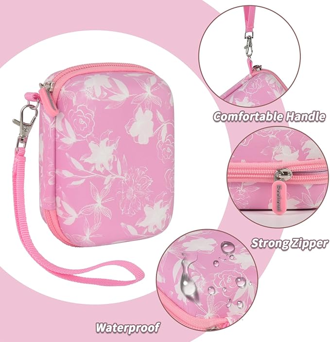 Digital Camera Case Compatible with CAMKORY/ for Lecnippy/ for Lecran/ for KODAK PIXPRO/ for Qumcou/ for WONNIE Point & Shoot Cameras, Small Compact Camera Pouch for SD Card Accessories (rose pink)