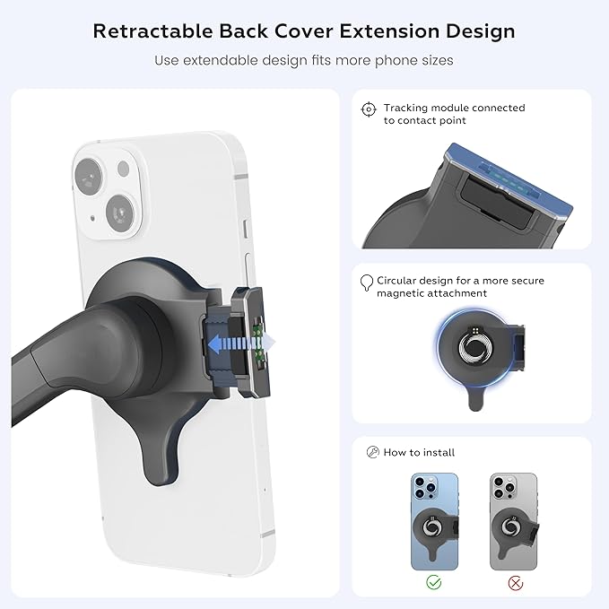 OM Magnetic Mount for DJI Osmo Mobile 8/7P/7 Gimbal Stabilizer, Double-sided Magnetic Quick-Release Mount Retractable Extension for MagSafe Phone Compatible with OM Multifunctional Tracking Module