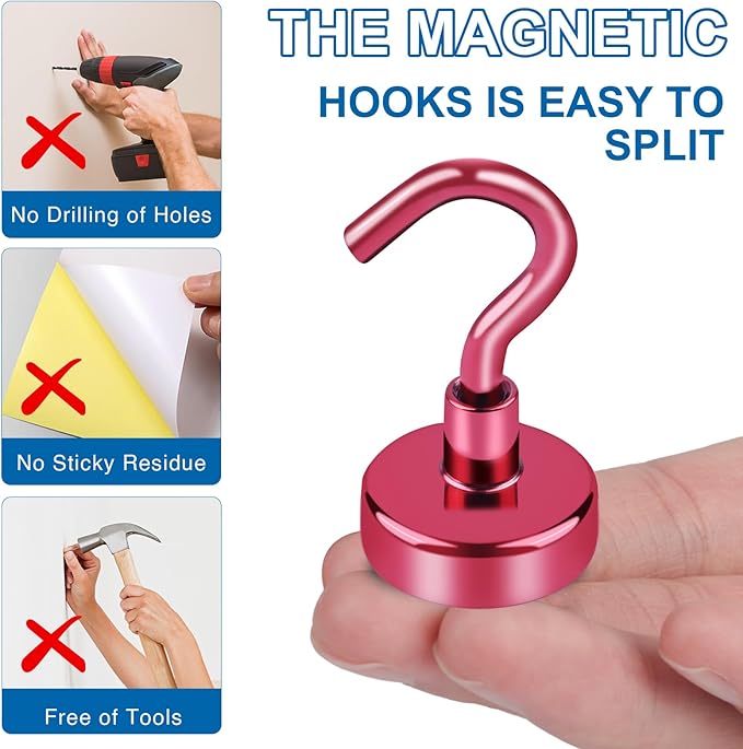LOVIMAG Cruise Ship Essentials, 120Lbs Cruise Door Magnets, Red Cruise Magnetic Hooks, Magnetic Hooks Heavy Duty for Hanging Celling, Grill, Refrigerator Kitchen-6 Pack